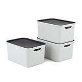 Jive Dekobox 3er- Set Aufbewahrungsbox 16l mit Deckel, Kunststoff (PP recycelt), weiss/anthrazit, 3x16l (36,1 x 26,4 x 20,2 cm)