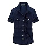 YpingLonk Herren Hemd Kurzarm Karo-Hemd Slim Fit Freizeithemd Button-up Baumwollhemd Businesshemd Casual Freizeithemd Kurzarm (Blau, XXL)