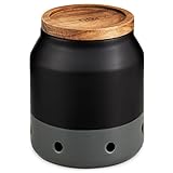 Cole & Mason H822135 Elmdon Knoblauchtopf aus Keramik, Schwarz/Grau/Braun, 120mm x 110mm, Knoblauch Aufbewahrung/Knoblauchbehälter, 2 Jahre G