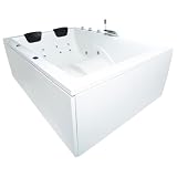 Basera® BASIC Indoor Whirlpool Badewanne XXL Wave für 2 Personen mit 16 Massagedüsen, Wasserfall, LED-Amb