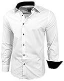 Baxboy Herren-Hemd Slim-Fit Bügelleicht Für Anzug, Business, Hochzeit, Freizeit - Langarm Hemden für Männer Langarmhemd R-44, Farbe:Weiss/Schwarz, Größe:XL