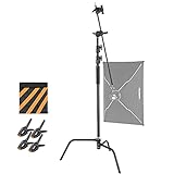 AMBITFUL Foto Studio Schwerlast 3.2 Meter Verstellbarer C-Stand, 1.07 Meter Haltearm, 2 Stück Griffkopf für Video Reflektor Monolight und andere Fotografie Gerät(schwarz)