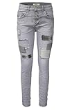 Jewelly Damen Jeans Boyfriend -Cut Patches Aufnäher (XS/34, Washed-Grau)