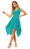 Dessiny Damen Doppelter V Ausschnitt Kurze Brautjungfernkleider 2023 Geraffte Taille A Linie Chiffon Formal Cocktail Party Kleid DE58, aqua blue, 42