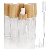 COSIDEA 6 leere 60 ml Bambus-Deckel, transparente Glasflasche mit Lotion-Pumpspender, nachfüllbare Emulsions-, Kosmetik-, Creme-Flaschen, Toilettenartikel-Nachfüllbehälter, Reiseb