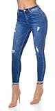 Label by Trendstylez Damen Slim Fit Vintage Röhren Skinny Frayed Jeans Blue Washed J3789 Größe 40