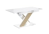 ALTDECOR Esstisch ausziehbar, ideal als Küchentisch, Esszimmertisch - oder Wohnzimmertisch, solide Konstruktion aus Möbelplatte, 140-180x80x75 cm - Weiß Hochglanz/Sonoma - RONX