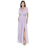 Anaya with Love Damen Ladies Maxi Dress Women V Neckline Short Sleeve Frilly Long Empire Waist for Wedding Guest Bridesmaid Maid of Honour Kleid, Dusty Lilac, 56