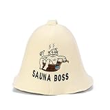 Natural Textile Saunahut 'Sauna Boss Bucket' White - 100% organische Wollfilzmützen - Schützen Sie Ihren Kopf vor Hitze - Englische Sauna E-Book Handbuch inklusiv - mit Stick