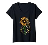 Damen Lustige Sonnenblume, Zahnärztlicher Helfer T-Shirt mit V-Ausschnitt
