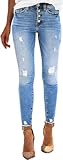 TAIYANYU Jeanshosen Damen mit Löcher Damen Dehnbare hoch taillierte Boyfriend-Jeans mit geradem Bein und ausgefransten -Denim-Hosen (A, M)