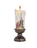 Deko Kerze mit Schneewirbel & Krippen-Szene Kerzen Weihnachtskerze Weihnachtsdeko für Tisch Fenster Flur & Wohnzimmer