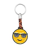 ClaroSchmuck Schlüssel-Anhänger Emoji mit der Sonnenbrille Schlüsselring aus Metall Stärke 2 mm, Band aus Kunstleder, Gesamtlänge ca. 98 mm