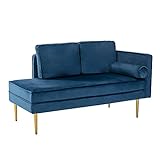 Mingone Sofa Samt Moderne Design Schlafsofa Klein 2 Sitzer Sofa Chaiselongue Sessel mit Armlehnen und Kissen Relaxsessel für Wohnzimmer Schlafzimmer，Blau