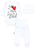 TupTam Baby Mädchen Jungen Bekleidungsset Langarmbody Hose Mütze mit Aufdruck Spruch 3 teilig, Farbe: I love Mum and Dad, Größe: 56