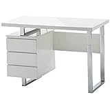 Robas Lund Schreibtisch weiß Hochglanz, Computertisch mit Schubladen, BxHxT 115 x 76x60 cm