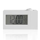 YUMILI Projektions Uhr, LCD-Display Sound Control Decke Projektions Uhr Wetter Uhr Alarm Schlummer Datum Temperatur(Weiß)