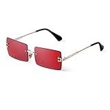 GIFIORE Mode Rahmenlose Sonnenbrille für Frauen Männer, Ultrakleine Retro Rechteck Gradient Lens Rimless Eyewear, Quadratische durchsichtige Sonnenbrille（Gold-Rot）
