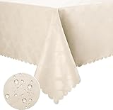 Homaxy PU Tischdecke Abwaschbar Lotuseffekt Hochwertig (350g/m²) Eckig 140 x 240 cm Tischtuch Ornamente Tafeldecke Wasserabweisend Tischwäsche Fleckschutz pflegeleicht, Beig