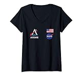 Damen NASA Artemis Mission 1 Moon To Mars T-Shirt mit V-Ausschnitt