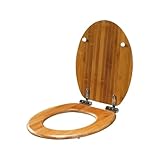 QAUUCP Klobrille Mit Absenkautomatik Holz-Toilettensitz, oval, geformt, Anti-Klemm-Absenkautomatik, Holz-Toilettensitz mit Edelstahl-Chrom-Scharnieren for B