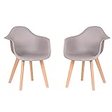 EGOONM 2er Set Esszimmerstühle Armlehne Retro Stuhl Holzbeinen Stuhl im nordischen Stil-Grau