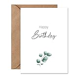 Things of Happiness Geburtstagskarte – Karte zum Geburtstag Happy Birthday aus Naturpapier | Geburtstagskarte DIN A6 (10,5 x 14,8 cm) inklusive Umschlag C6 | Glückwunschkarte floral Eucalyptus