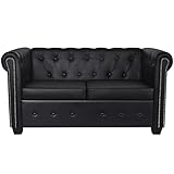 Gecheer Chesterfield Sofa 2-Sitzer Loungesofa Polstersofa Lounge Couch Sofagarnitur Vintage Couch Bürosofa Polstermöbel Stilsofa Couchgarnitur Polstersofa Kunstledersofa Kunstleder Schw