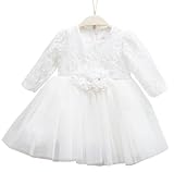Dilaras Babybekleidung Babykleid Mädchen Festlich Taufkleid Rosa Weiß Langarm mit Spitzen (62-68, Weiß)