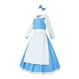 Die Schöne und das Biest Belle Cosplay Kostüm Dienstmädchen Kleid Halloween Outfit für Frauen Mädchen Verkleidung, blau, X-Large