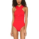 Swimwear Damen Badeanzug mit V-Ausschnitt, V-Ausschnitt, Badeanzug und Badeanzug, rot, XL