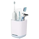 JUPELI Zahnbürstenhalter für Badezimmer, 3 Schlitze elektrische Zahnbürsten und Zahnpasta Halter stehend, Kunststoff Zahnpastaständer für Kinder und Familie für Bad Arbeitsplatte, klein, Weiß/Blau