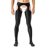 GENEMEN Glänzende Herren Strumpfhosen Crotchless Tights Pants Sissy Unterwäsche Crotchless Sheer Leggings (Schwarz, M)