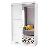 Fabryka Mebli Idźczak Schiebetürenschrank, eleganter Kleiderschrank Schrank Garderobe Spiegel Neomi 05, Schlafzimmer- Wohnzimmerschrank Schiebetüren Modern Design (Weiß/Weiß)