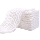 Yoofoss Mullwindeln Spucktücher 10er Stoffwindeln 30x49 cm Mulltücher Saugstark Waschlappen Baumwolle Faltwindeln für Baby Kochfest Premium Qualität Weiß