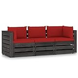 BaraSh 3-Sitzer Outdoor-Sofa mit Kissen Grau Imprägniertes Kiefernholz TerrassenbäNke BäNke Baumbank