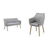AC Design Furniture Sofabank Trine, B: 159 x T:56 x H: 86 cm, Metall, Grau & Stuhl Trine, B: 58 x T:58 x H: 84 cm, Metall, Grau