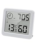 Digitales Thermo-Hygrometer Innen Thermometer Hygrometer Temeo Hygro Indicator 3,2” großer LCD-Bildschirm Temperatur und Luftfeuchtigkeitmessgerät mit Uhr (Weiß)