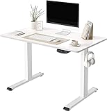FEZIBO Schreibtisch Höhenverstellbar Elektrisch, 100 x 60 cm Stehschreibtisch mit Memory-Steuerung und Anti-Kollisions Technologie, Weiß Rahmen/Weiß Oberfläche