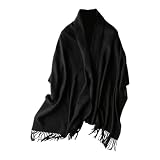 Haarfarbentferner Tücher aus verdickter Wolle mit doppeltem Verwendungszweck, schwarzer Damen-Wollschal, solider, leichter, weicher Wickelschal für und Winter (Black, One Size)