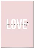 Panorama Leinwand Bild Love Yourself 35x50cm - Gedruckt auf qualitativ hochwertigem Leinwand - Poster Sprüche - Motivation
