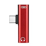 fasloyu USB-C-auf-3,5-mm-Kopfhörer- und Ladeadapter, 2 in 1 Typ-C-auf-Hi-Res-3,5-mm-Audio mit PD-Schnellladung für iPad Mini, Pixel 2/3, Note10/9, Galaxy S21/S20/S20+ (Rot)