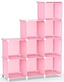 HOMIDEC 9-Cube Regalsystem, Aufbewahrungsregal Bücherregal mit Hammer, Aufbewahrungswürfel Organizer Schrank für Kinder, Schrank, Schlafzimmer, Badezimmer (Rosa)