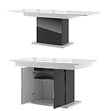 Tisch Star 03 Esstisch Säulentisch ausziehbar 140-210 cm mit Schrank 2 Tür (Schwarz Hochglanz/Weiß Hochglanz)