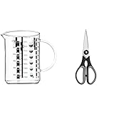 WMF Gourmet Glas Messbecher 1,0l, hitzebeständiges Glas, Skalierung für Liter, Milliliter, Tassen und Gramm & Touch Küchenschere 21 cm, Haushaltsschere mit Sägeschliff, schwarz