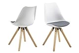 Eine Marke von Amazon - Movian Arendsee - Set aus 2 Esszimmerstühlen, 55 x 48,5 x 85 cm, Weißer Kunststoff, grauer Stoff, eichenfarben gebeizte, ölbehandelte Beine aus Kautschukholz