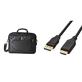Amazon Basics- kompakte Laptoptasche, Umhängetasche/Tragetasche mit Taschen, für Laptops bis zu 15,6 Zoll (40 cm), Schwarz, 1 Stück & Verbindungskabel, DisplayPort auf HDMI, 1,8 m