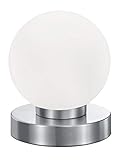 Reality Leuchten Tischleuchte Prinz R5400-07, Metall Nickel matt, Glas weiß, E14 exklusive, 4-fach Touch Dimmer