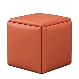Cube Ottoman，5 in 1 Nesting Ottoman Hocker, stapelbarer Barhocker, Fußhocker mit Rädern für Wohnzimmer (Größe: Small 35 * 35 * 36cm, Farbe: Orange)
