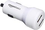 Amazon Basics - Kfz-Ladegerät für Apple- & Android-Geräte, USB-Anschluss: 2 Eingänge, 4,8 Ampere / 24 W, Weiß